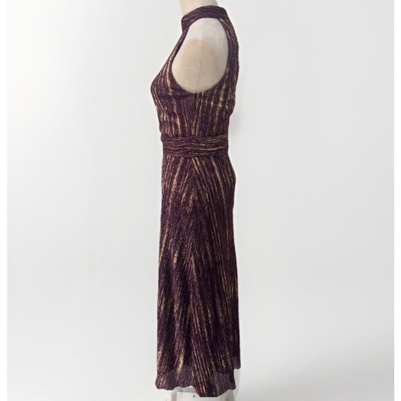 ML Monique Lhuillier Cocktail Dress Halter Purple Gold Metallic Midi Size 4 50" - Picture 8 of 16